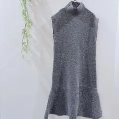 【ZARA】S グレー ノースリーブ ニットワンピース フレアヘム