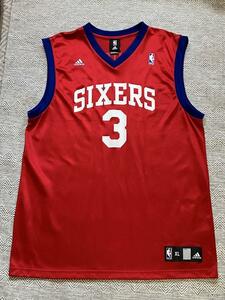 【希少】 76ers アレン・アイバーソン NBA シクサーズ IVERSON #3 adidas アディダス ユニフォーム ジャージ バスケ XL　美品　赤