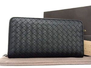 ■新品同様■ BOTTEGA VENETA ボッテガヴェネタ イントレチャート レザー ラウンドファスナー 長財布 ウォレット ブラック系 AK6754