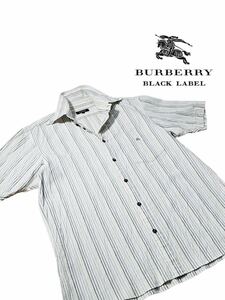 【希少シアサッカー】新品同様◆ BURBERRY BLACK LABEL バーバリーブラックレーベル ◆シャツ 半袖 トップス ホース刺繍　サイズ L相当