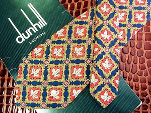 ♪今週の特売980円～♪1326♪良品【dunhill】ダンヒル【葉っぱ 小花 ｄロゴ 柄】ネクタイ♪