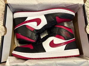 【1円スタート】NIKE AIR JORDAN 1 MID BLACK/RED/WHITE 28.5cm US10.5 エアジョーダン1 ミッド ブラック/レッド/ホワイト 新品 プレ値