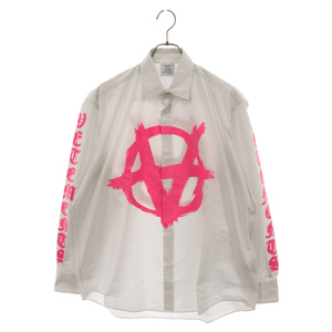 VETEMENTS ヴェトモン 21AW DOUBLE ANARCHY LOGO SHIRT ダブルアナーキーロゴ 長袖シャツ ピンク/ホワイト UA52SH550P