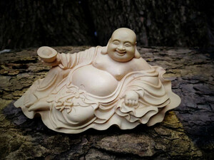 総柘植材 木彫仏像 仏教美術 精密細工 弥勒菩薩 置物YWQ705