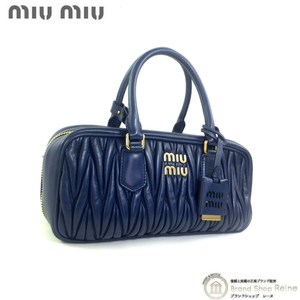 ミュウミュウ （MIUMIU） アルカディ マテラッセレザー ハンド ショルダー バッグ 5BB148 ネイビー（美品）中古