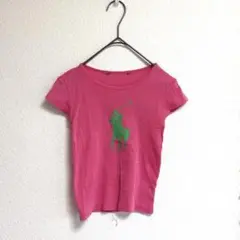 【VINTAGE】ヴィンテージ Tシャツ（F）ピンク ボートネック　半袖　ロゴ