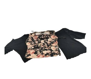 【美品】INGEBORG インゲボルグ レディース Tシャツ 3点まとめ ブラック 花柄 無地 M~Lサイズ 半袖 7分丈半袖シャツ カットソー A-14