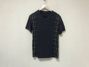 本物コムデギャルソンオムCOMME des GARONS HOMME コットン麻リネンチェック柄半袖Tシャツメンズサーフアメカジミリタリービジネス紺XS