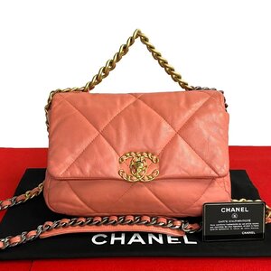 極 美品 カード シール有 袋付 30番台 CHANEL シャネル シャネル19 マトラッセ ラムスキン チェーン ショルダーバッグ ピンク 11018