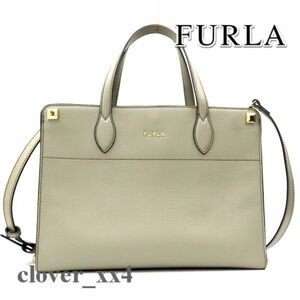 【美品 2022年 A4】フルラ ショルダーバッグ アフロディーテ グレー レザー FURLA 2way バッグ ハンドバッグ