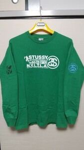 【美品】 STUSSY ステューシー 長袖Tシャツ 銀タグ USA製 サイズM 古着 グリーン ロンT ストリート アメカジ ゆうパケットプラス発送