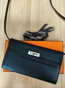 HERMES　ケリーロングウォレット　リザード　エルメス　黒　財布　クラッチ