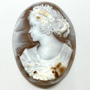 美品!!☆シェルカメオ54.5ct☆約10.9g U宝石 ジュエリー stone cameo jewelry 貴婦人 ブローチ 