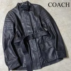 COACH コーチ 上質 本革 ベルト付き 中綿入り シングル レザージャケット