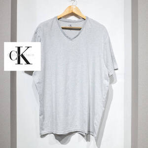 XL / Calvin Klein カルバンクライン 半袖 Tシャツ Vネック ボーダー ストレッチ 白灰 US古着 男子 女子 ゆるだぼ オーバーサイズ