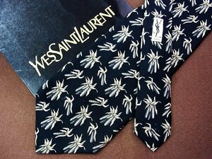 ♪24723D♪状態並品【葉っぱ 植物 柄】サンローラン【YSL】ネクタイ