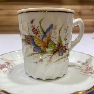 12 HM PORSGRUND ポルスグルン ヴィンテージ・アンティーク 蝶々 お花 陶器 コーヒー・ティーカップ&ソーサー/デミタスカップ