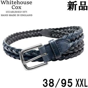 【新品◆イギリス製】Whitehouse Cox ホワイトハウスコックス レザー メッシュベルト ナロー NAVY 紺 ネイビー 38/95 XXL 28mm WHC