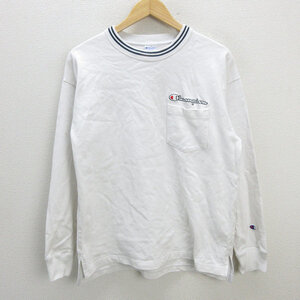 y■チャンピオン/CHAMPION ポケット付きトレーナー/厚手ロンT■白【メンズM】MENS復刻/74【中古】