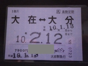 JR九州　大在駅発行 通勤定期券 大在⇔大分