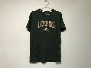 本物アバクロアンドフィッチAbercrombie&Fitchコットンスカルワッペン半袖TシャツメンズサーフアメカジミリタリーストリートカーキM