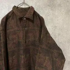 90s vintage 長袖　柄シャツ　日本製　メンズ　M 古着　個性派　A7