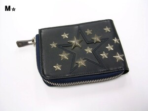 ￥42,000 + tax 新品【M☆ star studs leather short wallet navy used加工 エム スタースタッズ レザーウォレット 財布 ネイビー】