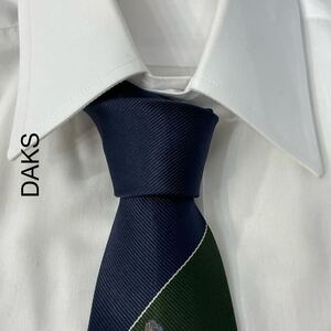 DAKS ダックス 切替 ライン ジャガード シルク ネクタイ ネイビー TG491