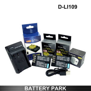 ペンタックス　D-LI109 互換バッテリー2個と互換充電器 D-BC109 / KBC-109J 2.1A高速ACアダプター付　KP KP IR KP J limited ボディ