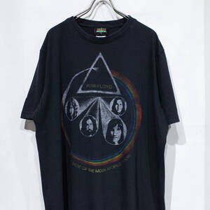 L / 公式 Pink Floyd ピンクフロイド 狂気 ツアー 復刻 バンド ロック プログレ Tシャツ TEE 黒 ブラック プリント バンT 古着 ライブT