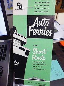 1956年　チェサピーク・アンド・オハイオ鉄道運航・フェリー航路図、料金、運航スケジュールパンフレット　ミシガン湖横断カーフェリー　