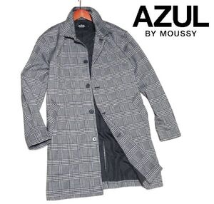 新品! アズールバイマウジー カットジャガード ステンカラーコート ブラック (L) ☆ AZUL BY MOUSSY メンズ チェック ストレッチ 黒 灰 ★