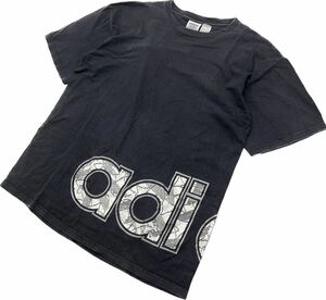 USA製 ☆ adidas フェード感◎ ブラック 半袖 デザイン Tシャツ L ストリート スポーツ アメカジ 古着MIX オールド アディダス■AG210