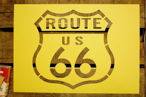 ルート US 66 標識型 ステンシル 型紙 ワンシート ◆ 紙製 ROUTE 66 アメリカ旧国道 バイク 大