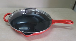 美品 Le Creuset ル・クルーゼ 26cm フライパン ガラス蓋セット / レッド グリルスキレット 鋳物 ホーロー