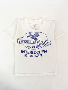 キッズ 古着 60s USA製 TRAVERSE BAY WOOLENS 子羊 ロゴ 染み込み プリント Tシャツ 2歳位 古着