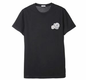 ★定価 55,000円 ★現行モデル 最新作 MONCLER Tシャツ カットソー XL　Wワッペン ロゴ ブラック モンクレール 国内正規品 入手困難 完売品