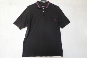 STUSSY/ステューシー/半袖ポロシャツ/鹿の子素材/襟赤青ライン入/左胸ポケット/裾サイドスリット/黒/ブラック/XLサイズ(9/20R6)