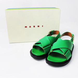 人気カラー マルニ MARNI FBMS005201 レザーフスベット クリスクロスサンダル バックストラップ 36/グリーン 緑【2400013771719】