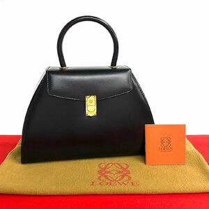 未使用保管品 保存袋付 LOEWE ロエベ アナグラム ロゴ 金具 カーフ レザー 本革 ハンドバッグ ミニ トートバッグ ブラック 黒 51855