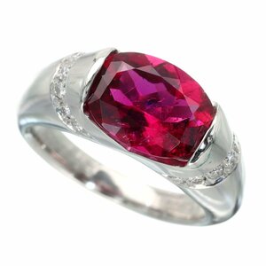 目を奪われる鮮やかなピンクレッド Pt900 ルベライト トルマリン ダイヤモンド リング 8.2g 2.68ct D0.15ct 超美品 ソーティング付 ★04B72