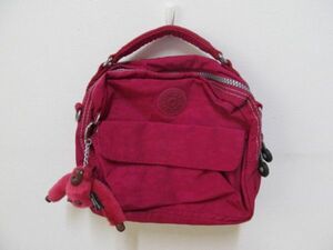 (58666)キプリング　Kipling　ハンドバッグ　ショルダーバッグ　ポシェット　ワイン系　USED