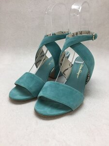 Salvatore Ferragamo◆サンダル/UK7.5/BLU/スウェード/sheena//アンクルストラップ チャンキーヒール//