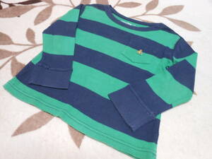 ∮1005　100㎝　babyGAP 長袖Tシャツ　緑×紺ボーダー