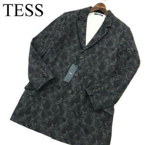 【新品 未使用】 TESS テス 秋冬 総柄★ チェスター コート ジャケット Sz.M　メンズ グレー 日本製　A1T15226_C#N