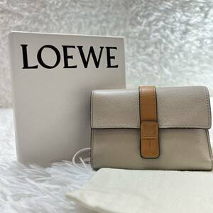 1円〜◎ロエベ LOEWE 三つ折り財布 バーティカルスモールウォレット レザー アナグラム レディース ライトオーツ ベージュ