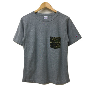 チャンピオン CHAMPION REVERSE WEAVE Tシャツ プルオーバー クルーネック 無地 迷彩 カモフラ 杢 ワッペン ロゴ 半袖 MEDIUM グレー 緑 グ