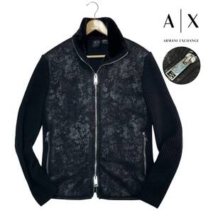 1円〜 ARMANI EXCHANGE A/X アルマーニエクスチェンジ 衿ボア ムートン切替 ハイブリッド 厚手 ニットジャケット S(日本M)