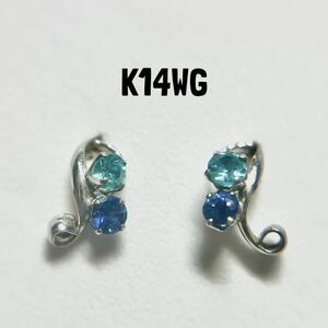 K14WG ピアス 両耳 青石 レディースアクセサリー 14金 ホワイトゴールド ブルー系 青系 耳飾り 女性用 小物 装飾品 中古【4889】A