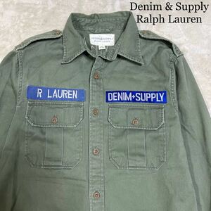 Denim & Supply Ralph Lauren（デニムアンドサプライ)星条旗ビックロゴ刺繍ミリタリージャケット 長袖シャツ 165-88A（M程）送料410円